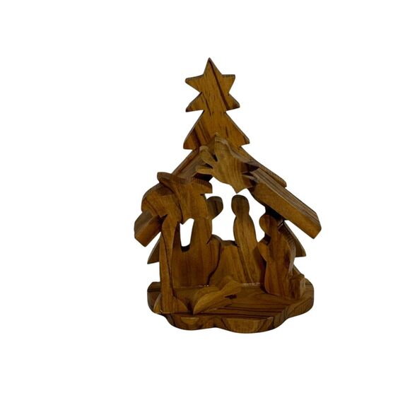 Christmas Nativity Scene Natural Wood Handmade Hand Carved Holy Baby Jesus Mary - Picture 3 of 6